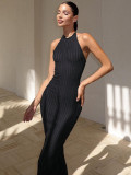 Hanging neck knitted sleeveless slim fit dress