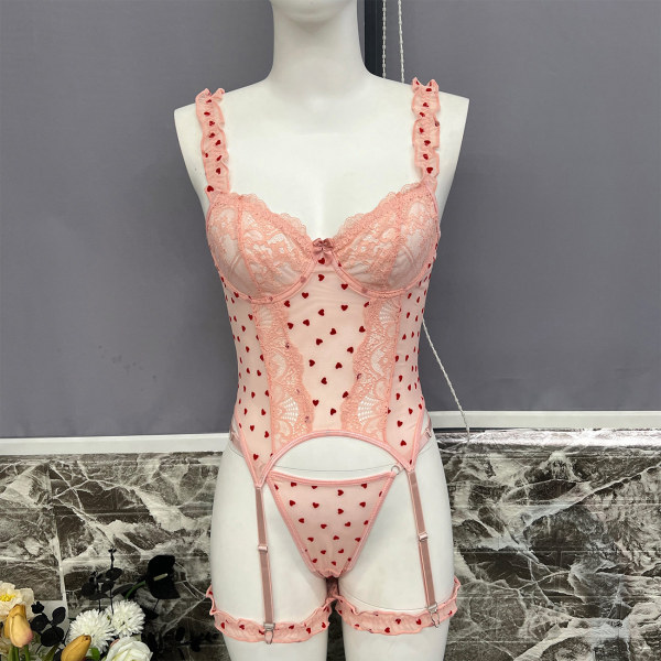 Plush love 4-piece suspender bra+thong+2 leg socks