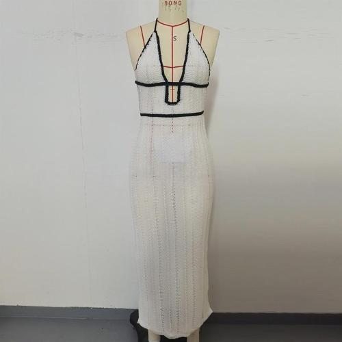 Backless tied cross V-neck sleeveless long skirt