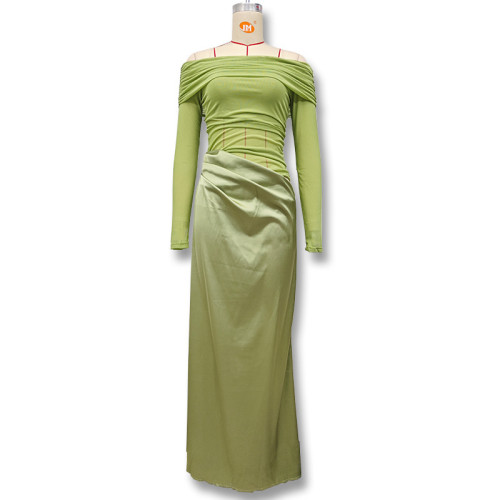 One shoulder long sleeved see through mesh patchwork hip hugging dress