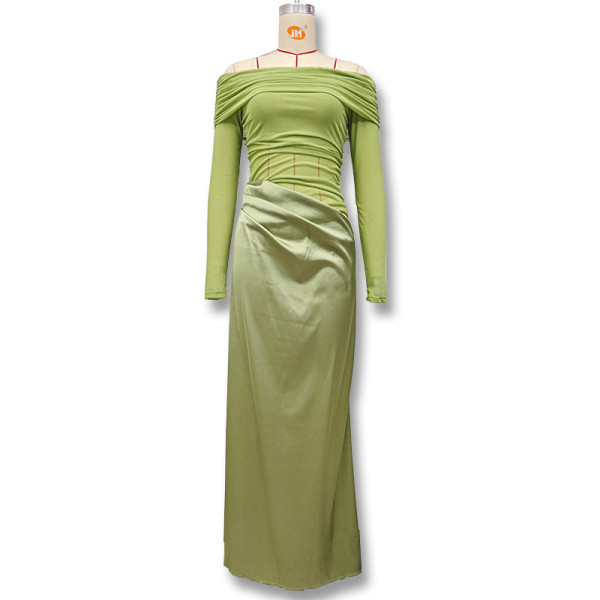 One shoulder long sleeved see through mesh patchwork hip hugging dress