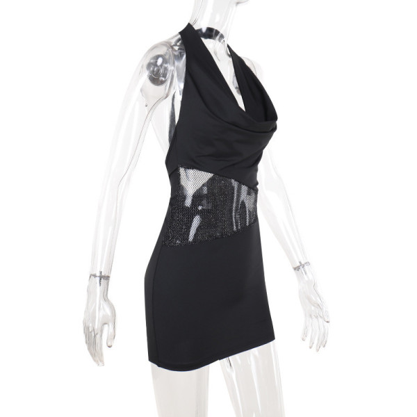 Sparkling mesh patchwork neck dress