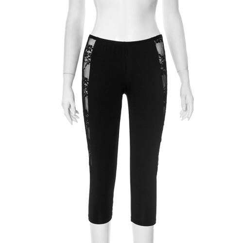 Tight fitting slimming patchwork lace leggings, cropped pants