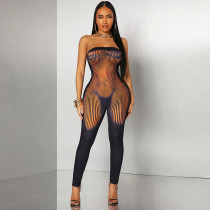 Strapless zipper irregular print sleeveless tight fitting long jumpsuit Strapless zipper irregular print sleeveless tight fitting long jumpsuit
