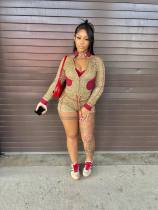 Leopard print long sleeved elastic printed shorts set