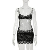 Lace mesh splicing perspective sleeveless chest wrapped short skirt