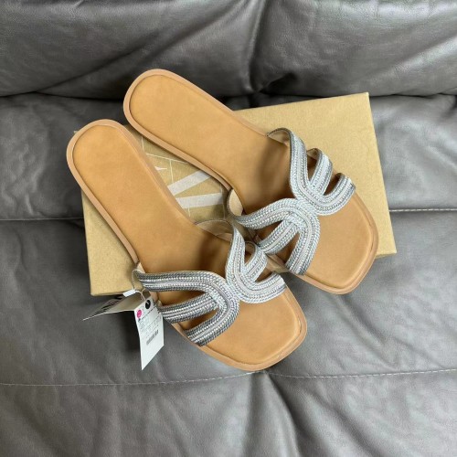 Crystal slope and cross strap flat sandals