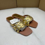 Leather patchwork women's slippers