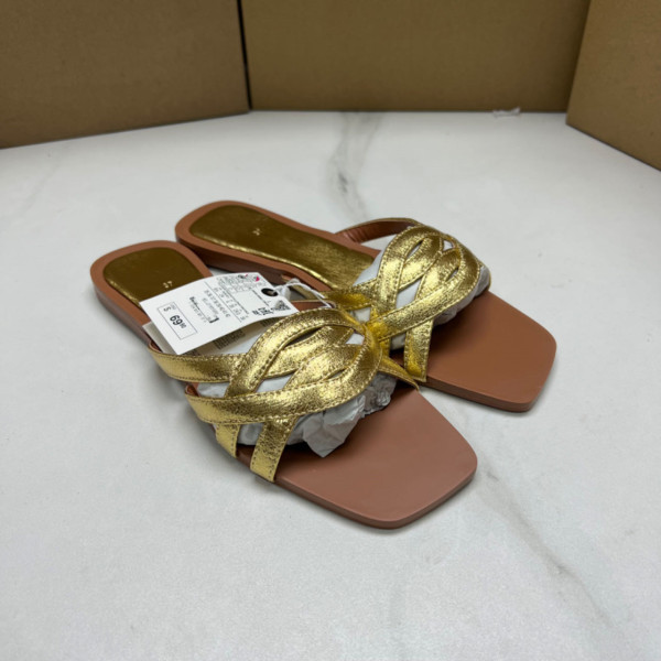 Leather patchwork women's slippers