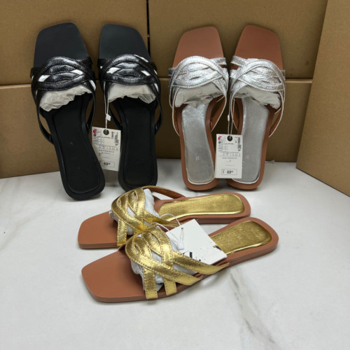 Leather patchwork women's slippers