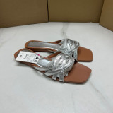Leather patchwork women's slippers
