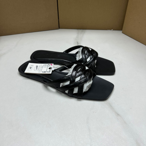 Leather patchwork women's slippers