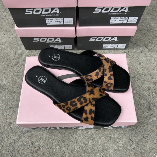 Cross leopard print women's slippers