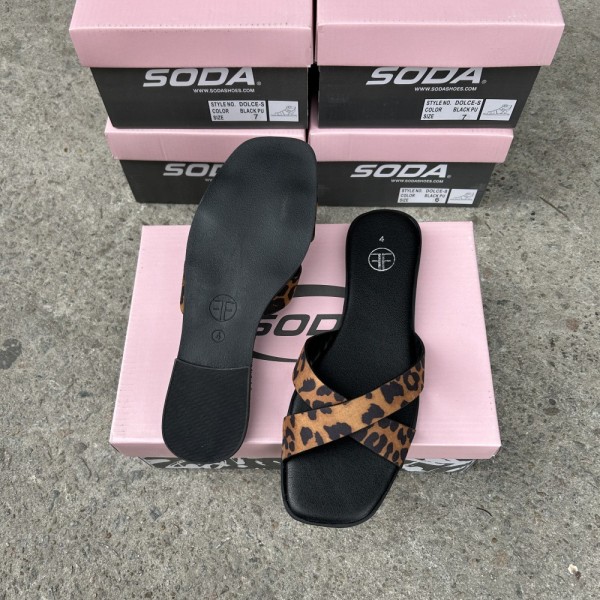 Cross leopard print women's slippers