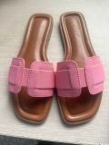 Comfortable flat leather round headed women's slippers