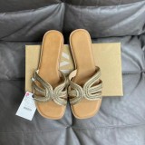 Crystal slope and cross strap flat sandals