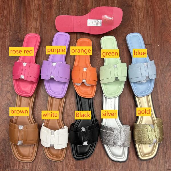 Comfortable flat leather round headed women's slippers