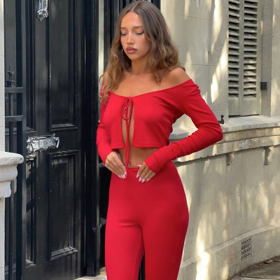 Solid color strap long sleeved cropped pants set