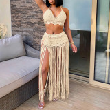 Hand Hook Beach Bikini Top Extended Tassel Half Skirt Two Piece Set