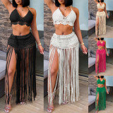 Hand Hook Beach Bikini Top Extended Tassel Half Skirt Two Piece Set