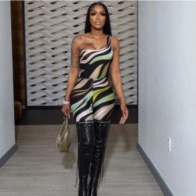 Two piece set with one shoulder and pants