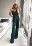 Chinese style jumpsuit with slanted collar and mid waist