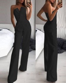 Chinese style jumpsuit with slanted collar and mid waist