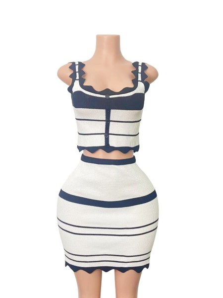 Striped U-neck camisole top set