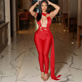 Circular hollow bandage, tied rope, ankle jumpsuit