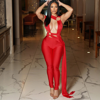 Circular hollow bandage, tied rope, ankle jumpsuit