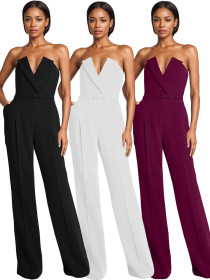 Chinese style jumpsuit with waist belt