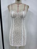 Deep V-stitch lace lace eyelash suspender wrap hip skirt