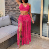 Hand Hook Beach Bikini Top Extended Tassel Half Skirt Two Piece Set