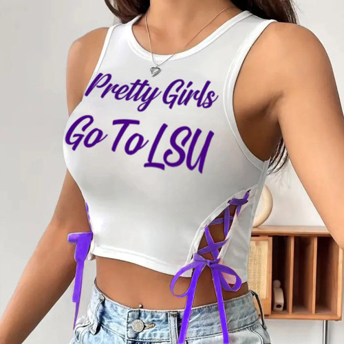 Printed letter crop top with exposed navel