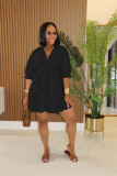 Loose V-neck bubble sleeve multi-layer pleated A-line dress