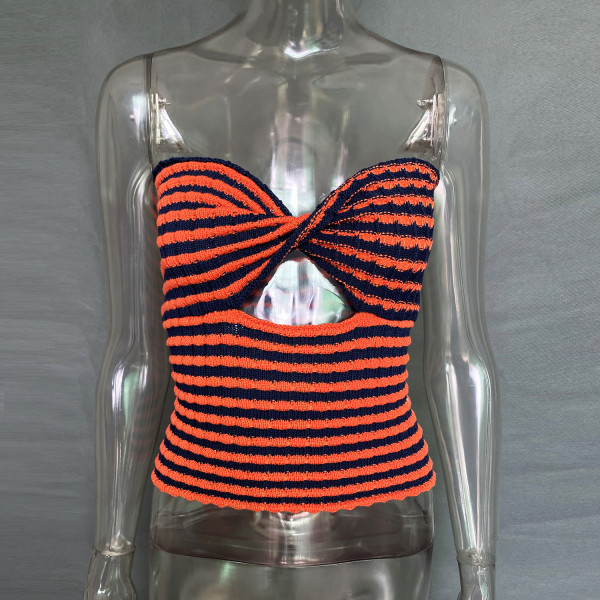 Striped sweater knitted strapless vest top