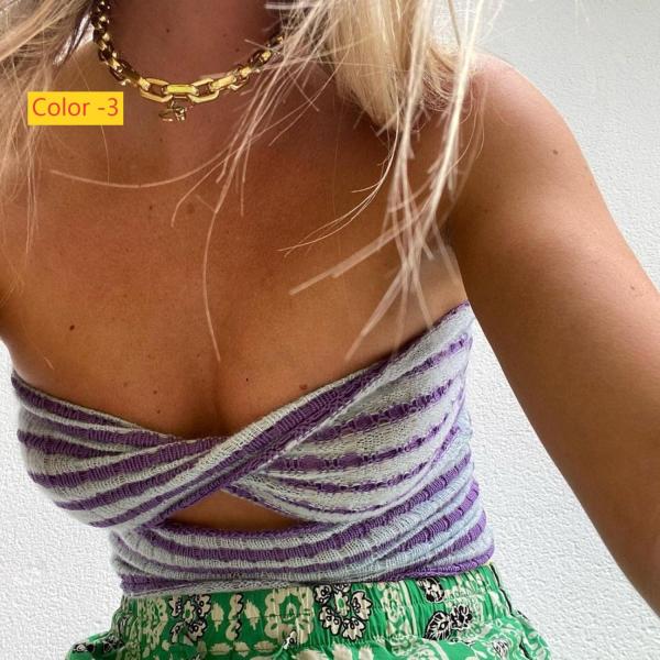 Striped sweater knitted strapless vest top