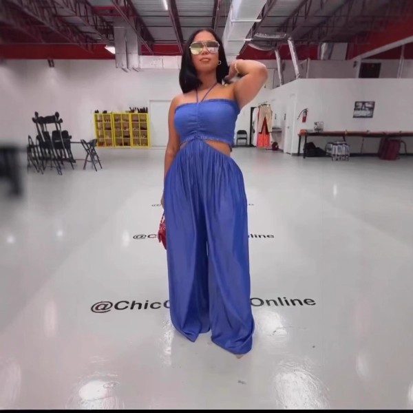 Wide leg high waisted camisole wrapped chest jumpsuit