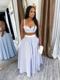 Lace patchwork camisole vest high waisted skirt two-piece set
