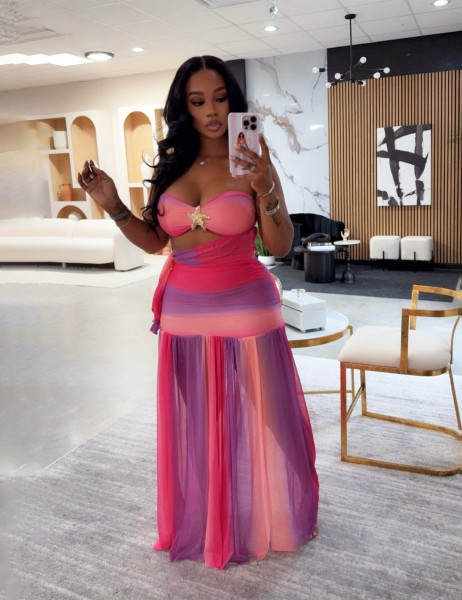 Strapless gradient pleated skirt two-piece set