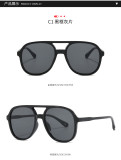 Leopard print double beam blackout sunglasses with large frame glasses