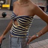 Striped sweater knitted strapless vest top