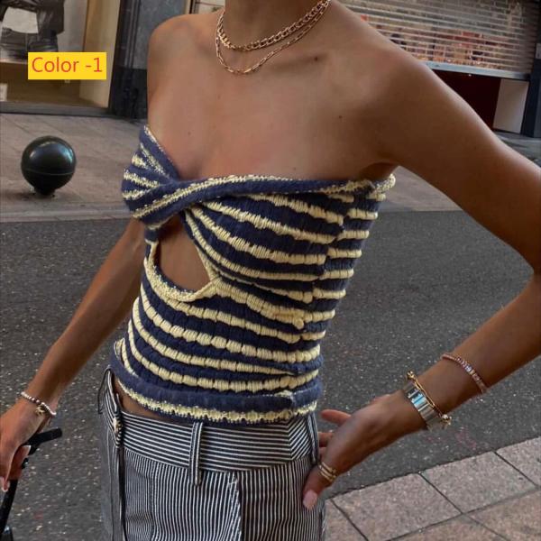 Striped sweater knitted strapless vest top