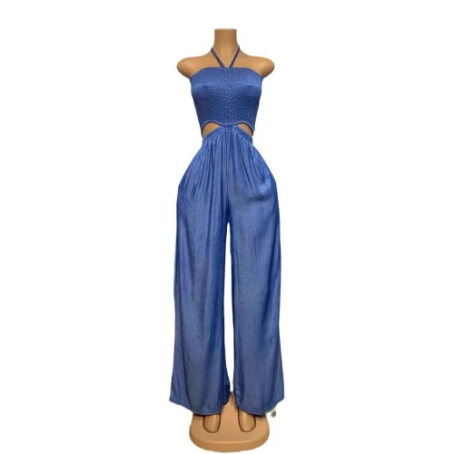 Wide leg high waisted camisole wrapped chest jumpsuit