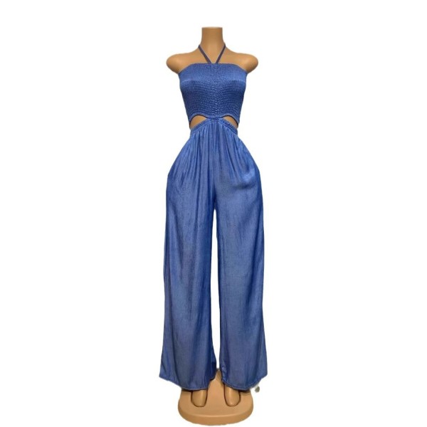 Wide leg high waisted camisole wrapped chest jumpsuit