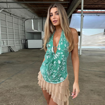 Backless sequined V-neck top
