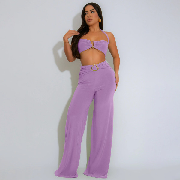 Decorative buckle solid color neck hanging two-piece set