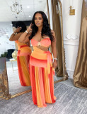 Strapless gradient pleated skirt two-piece set