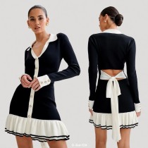 Bow tie tied ruffle edge knitted skirt
