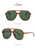 Leopard print double beam blackout sunglasses with large frame glasses